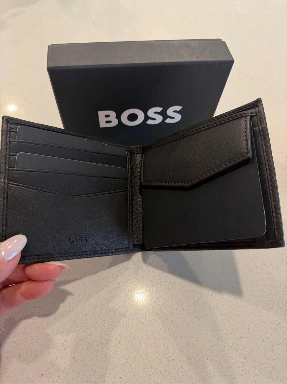BOSS Men's Dark Brown Pebbled Leather Wallet